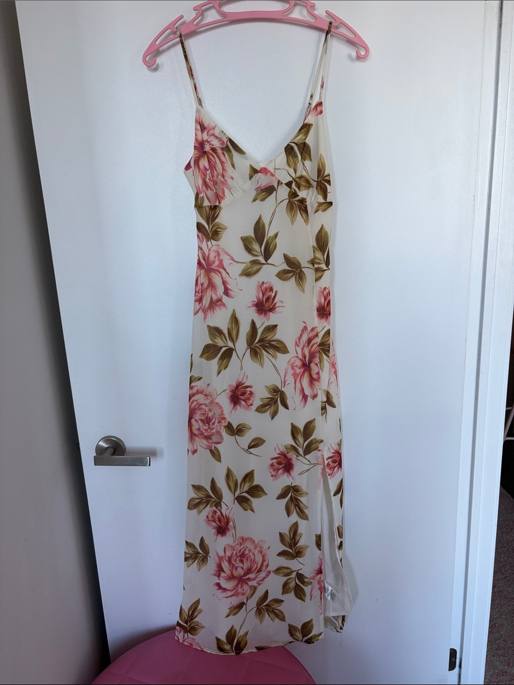Dynamite Cream Slip Dress with Pink Floral Print